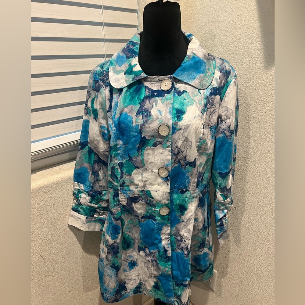 Multiples Cotton Blend Button Front Jacket